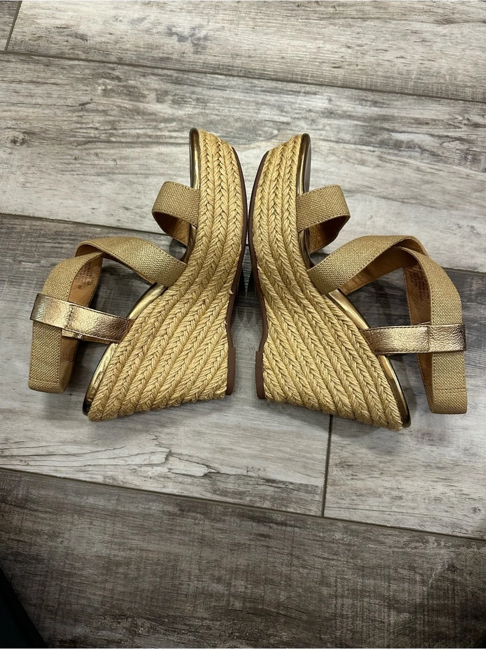 Sofft Metallic Gold Elastic-Strap Espadrille Wedges